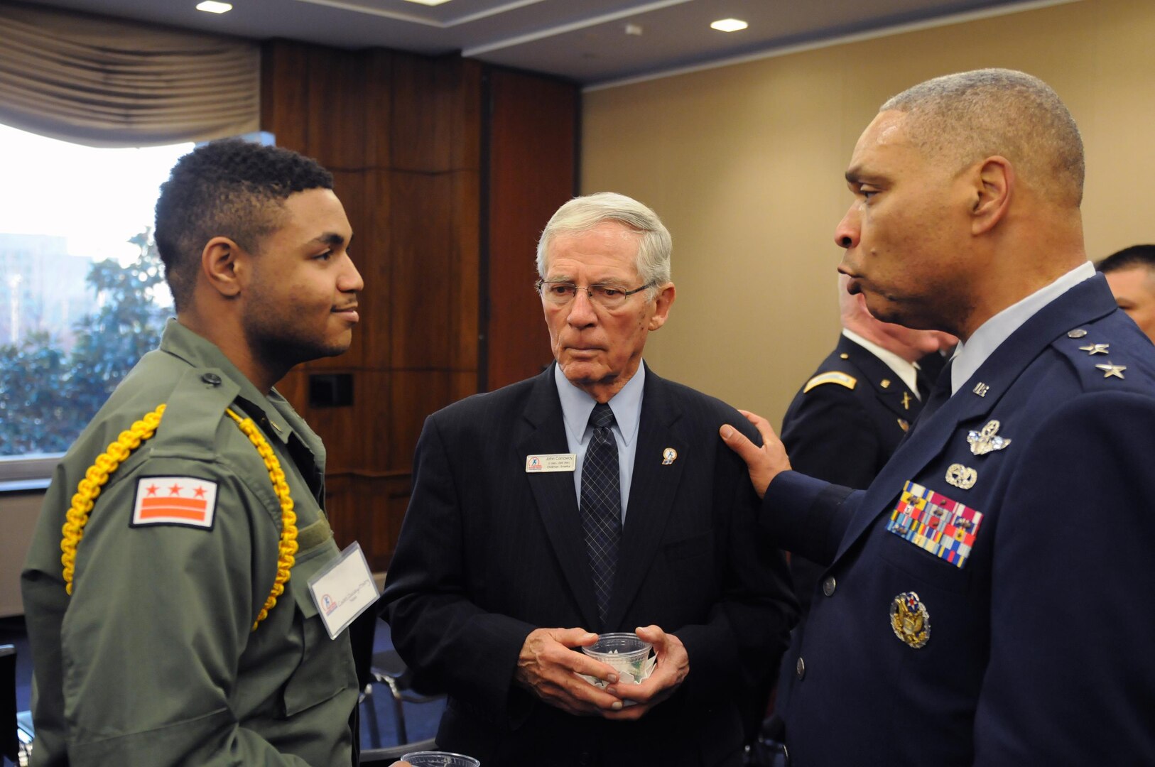 Army Gen. Frank Grass, chief, National Guard Bureau, joins other National Guard leaders, including former chiefs, and civilian appointed and elected leaders for an evening with cadets from the Capital Guardian Youth ChalleNGe Academy, Washington, D.C., Feb. 10, 2015. More than 130,000 young people have received a second chance thanks to the National Guard's Youth ChalleNGe Program, which has 35 academies in 27 states, D.C. and Puerto Rico. (U.S. Army National Guard photo by Sgt. 1st Class Jim Greenhill) (Released)
