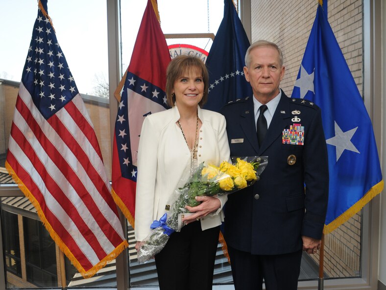 Newly appointed adjutant general of the Arkansas National Guard Maj. Gen. Mark H. Berry and his spouse Theresa, wait to greet guests after a change of command ceremony here. “I accept this role with great honor and humility,” conveyed Berry during the ceremony. “I take this post knowing I follow in the footsteps of someone very special, but I will work as hard as you do to make this change rewarding.” (Photo taken by Sgt. Alejandro Smith-Antuna/released)