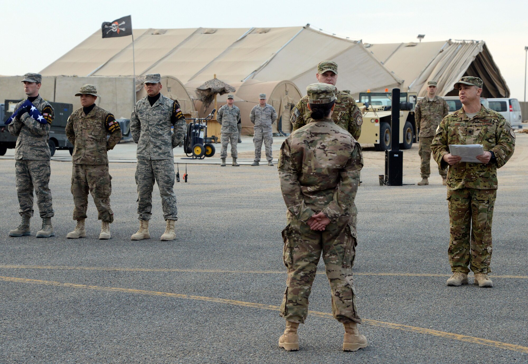 SOUTHWEST ASIA - Airmen from the Joint Special Operations Air Detachment here honor the memory of the crew of Spirit 03 Jan. 31, 2015. All 14 crew members were killed when Spirit 03 was shot down on Jan. 31, 1991.