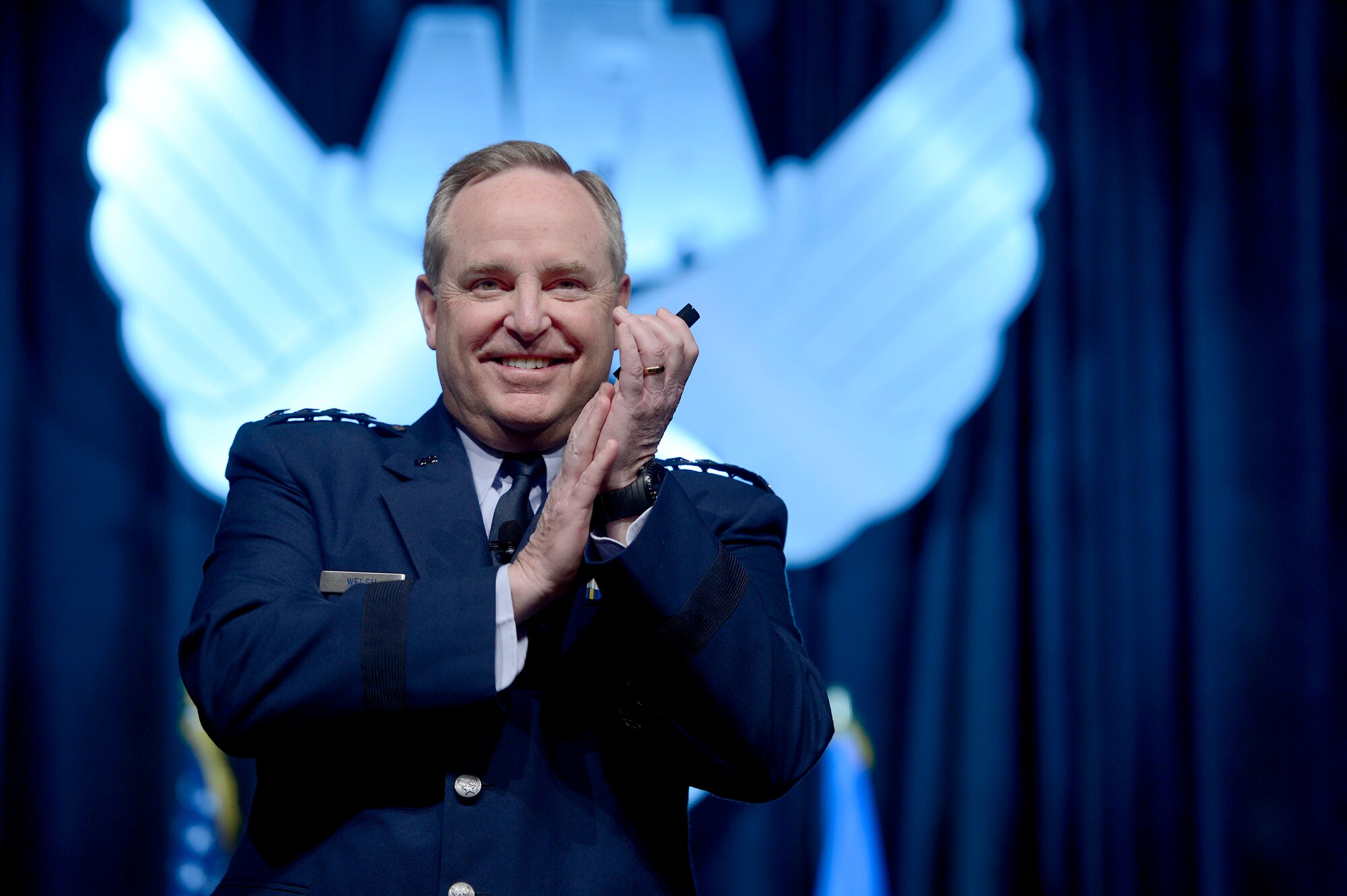 Air Force Chief of Staff Gen. Mark A. Welsh III delivers his 'Air Force Update' to attendees of the Air Force Association's annual Air Warfare Symposium and Technology Exposition Feb. 12, 2015, in Orlando, Fla. One of Welsh's points was that we need to continue on a path of innovation. (U.S. Air Force photo/Scott M. Ash)