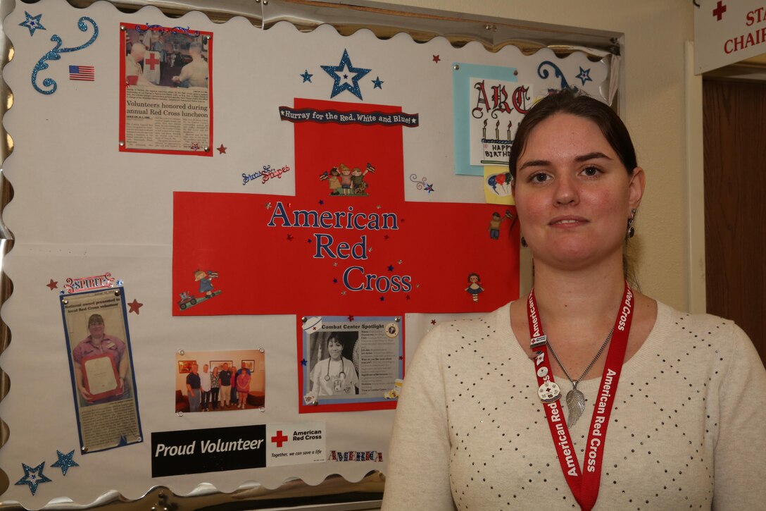 Belgium native, Sofie Patterson, is a volunteer lead with the Red Cross and used to work at a medical facility for the mentally handicapped. (Official Marine Corps photo by Lance Cpl. Thomas Mudd/Released)