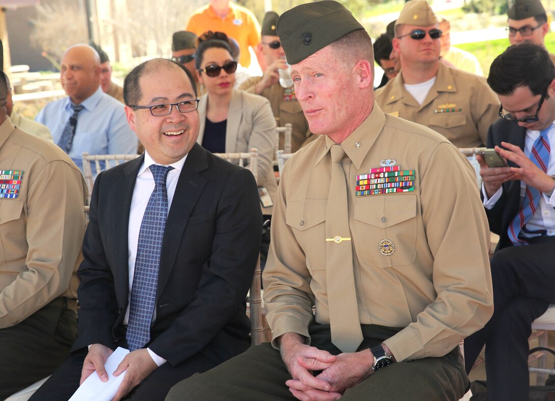 Brig. Gen. Edward D. Banta and Minh Le, Director of the SunShot Initiative, host a graduation ceremony at the 14 Area barracks for twenty transitioning service members from the U.S. Department of Energy SunShot Initiative Pilot Solar Energy Training Program, Feb. 13

This pilot program is enabled by the Department of Defense's Skillbridge initiative, which allows exiting military personnel to pursue civilian job training, employment skills training, apprenticeships and internships up to six months prior to their End of Active Service date.

Brig. Gen. Edward D. Banta is the Commanding General of Marine Corps Installations-West, Marine Corps Base Camp Pendleton.