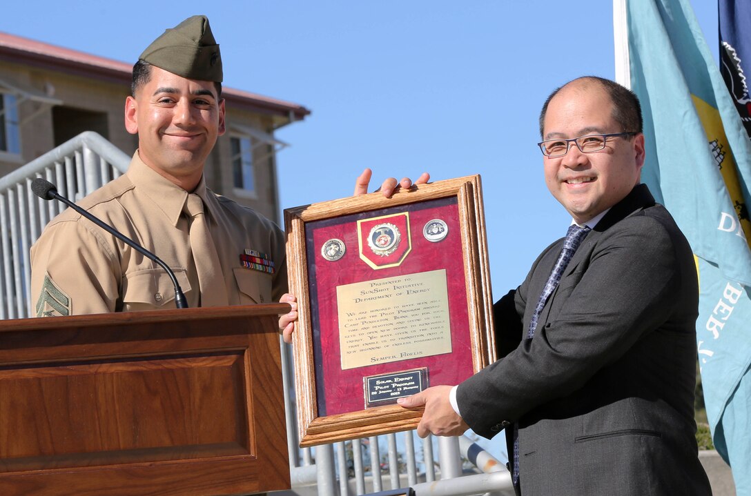 Brig. Gen. Edward D. Banta and Minh Le, Director of the SunShot Initiative, host a graduation ceremony at the 14 Area barracks for twenty transitioning service members from the U.S. Department of Energy SunShot Initiative Pilot Solar Energy Training Program, Feb. 13

This pilot program is enabled by the Department of Defense's Skillbridge initiative, which allows exiting military personnel to pursue civilian job training, employment skills training, apprenticeships and internships up to six months prior to their End of Active Service date.

Brig. Gen. Edward D. Banta is the Commanding General of Marine Corps Installations-West, Marine Corps Base Camp Pendleton.