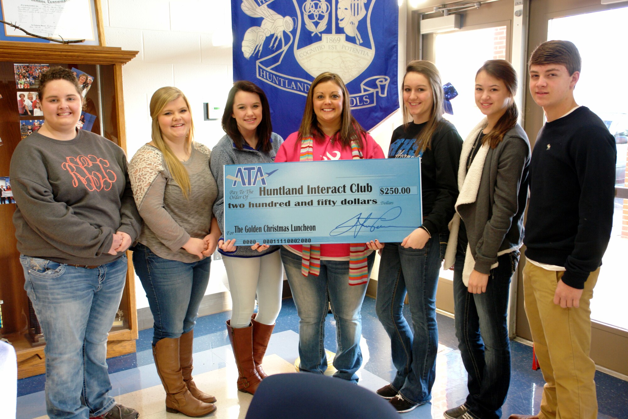 The Aerospace Testing Alliance (ATA) Employee and Community Activities Committee (E&CAC) recently made a donation of $250 to the Interact Club at Huntland High School. The donation was made in support of the club’s community service projects. Interact stands for International Action, and as part of the organization, students participate in projects to make a difference within their community. Pictured left to right: Rachel Collins, Alanna Morrow, Savannah Davis, E&CAC representative Andrea Stephens, Mikayla Roland, Saede Stinnett and J.C. Stephens. (Photo by William K. Bishop)
