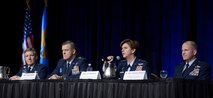 Pacific Air Forces Command commander Gen. Lori J. Robinson provides the Pacific region's perspective during a panel discussion on combat air forces at the Air Force Association's Annual Air Warfare Symposium and Technology Exposition Feb. 12, 2015, in Orlando, Fla.  Robinson shared the panel with Air Combat Command commander Gen. Hawk Carlisle, U.S. Air Forces in Europe commander Gen. Frank Gorenc, and Global Strike Command commander Lt. Gen. Stephen Wilson.  (U.S. Air Force photo/Scott M. Ash) 