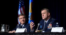 U.S Air Forces in Europe commander Gen. Frank Gorenc, responds to a question from the audience during a panel discussion on combat air forces at the Air Force Association's Annual Air Warfare Symposium and Technology Exposition Feb. 12, 2015, in Orlando, Fla.  Gorenc shared the panel with Air Combat Command commander Gen. Hawk Carlisle.  (U.S. Air Force photo/Scott M. Ash) 
