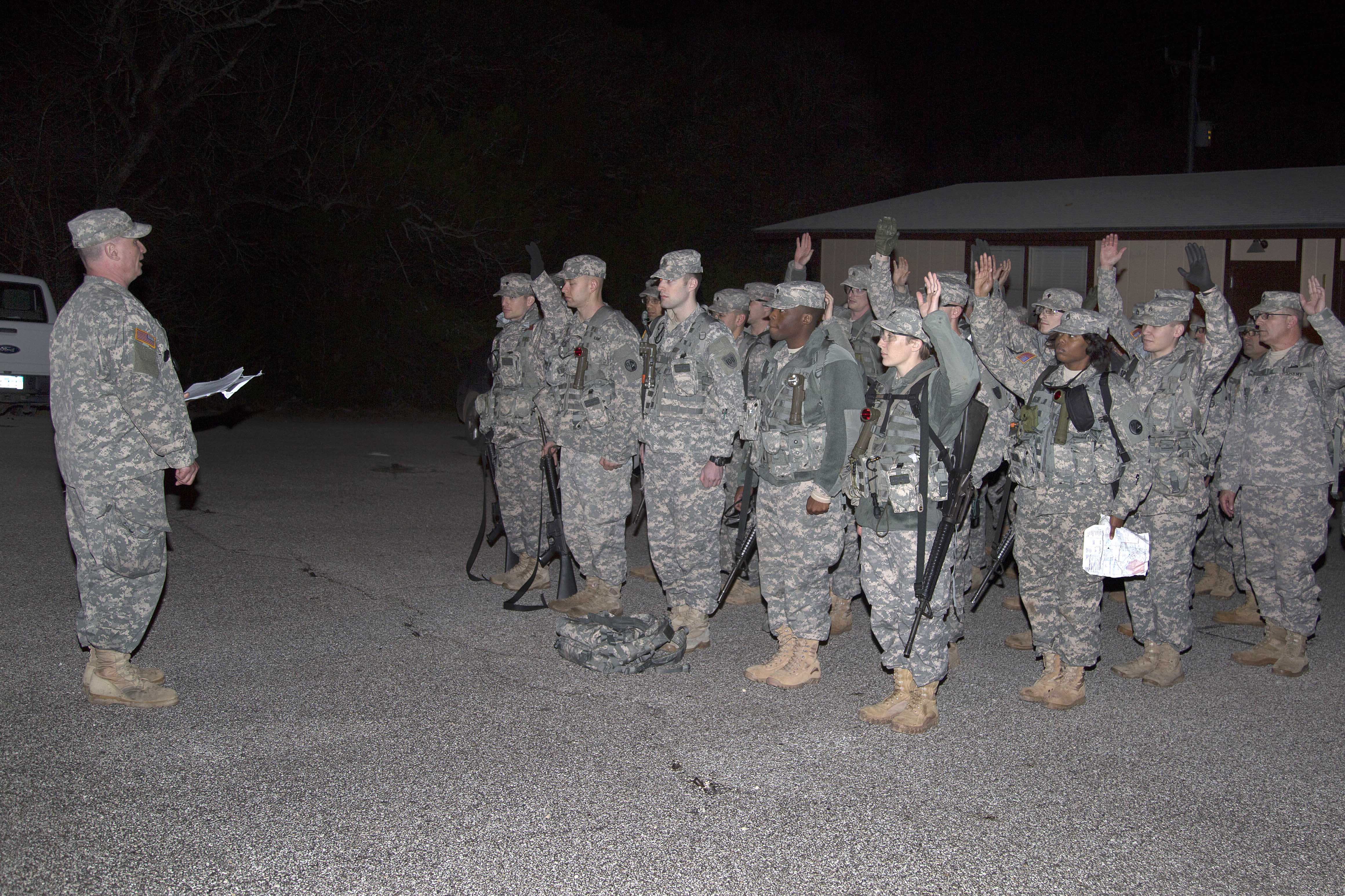 Soldiers Wait In Formation Before Conducting Night Land Navigation During The Texas Military Forces Best Warrior
