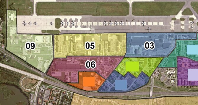Dover Air Force Base, Delaware stakeholders from Area Development Plan areas 3, 5, 6 and 9 exchanged ideas and reviewed mission requirements with HB&A facility planning team members in order to formulate a plan for future base development while keeping in mind strengths, weaknesses, opportunities and threat analysis of each area. (Courtesy graphic by 436th Civil Engineer Squadron)