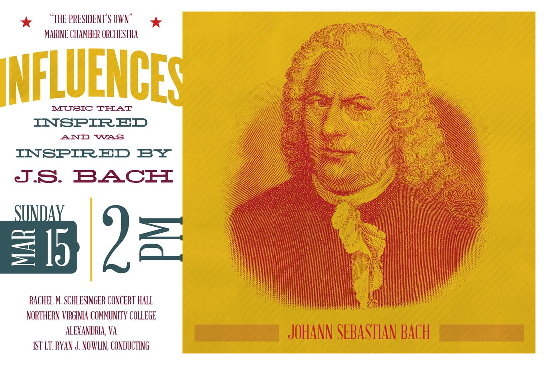 Sunday, March 15 at 2 p.m. - Musicians’ influences upon each other’s work can be traced throughout history. This program unites Johann Sebastian Bach with two composers whose music inspired him and was inspired by him. Benedetto Marcello’s celebrated oboe concerto, featuring Staff Sgt. Tessa Vinson, offers some of the most recognized melodies of the Baroque period. Over the years, the piece was mistakenly attributed to other Baroque composers, including Bach, who after hearing it was compelled to arrange the concerto in its entirety for solo harpsichord. Nearly 80 years after Bach’s death, a young Felix Mendelssohn similarly arranged and conducted Bach’s St. Matthew Passion. In this same year, Mendelssohn made the first sketch of his immortal Scottish symphony, which he then set aside until the years preceding its 1842 première. The concert, which will be held at the Rachel M. Schlesinger Concert Hall and Arts Center in Alexandria, Va., is free and no tickets are required. 