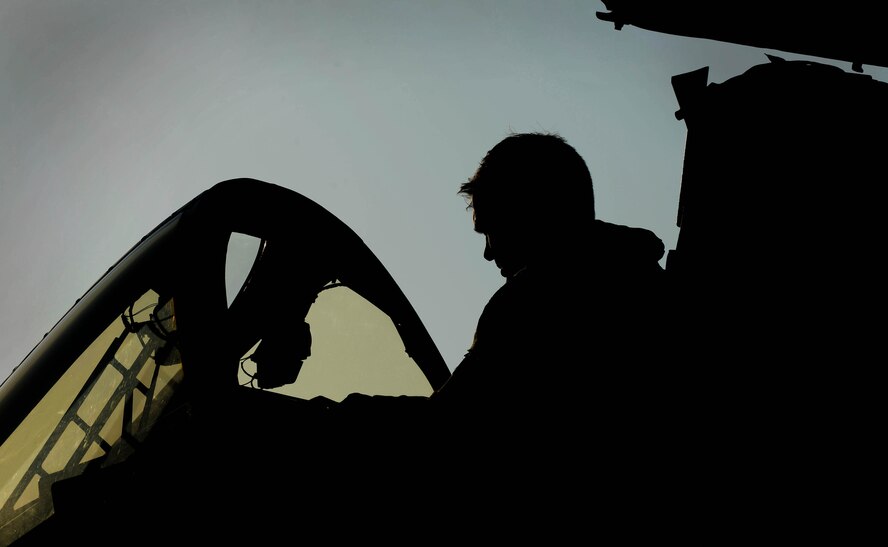 A U.S. Air Force pilot sits in an A-10 Thunderbolt II aircraft assigned to the 354th Expeditionary Fighter Squadron on the flight line at Spangdahlem Air Base, Germany, Feb. 13, 2015. The A-10s deployed as part of a theater security package in support of Operation Atlantic Resolve. The aircraft and Airmen deployed from the 355th Fighter Wing at Davis-Monthan Air Force Base, Ariz. (U.S. Air Force photo by Airman 1st Class Timothy Kim/Released)