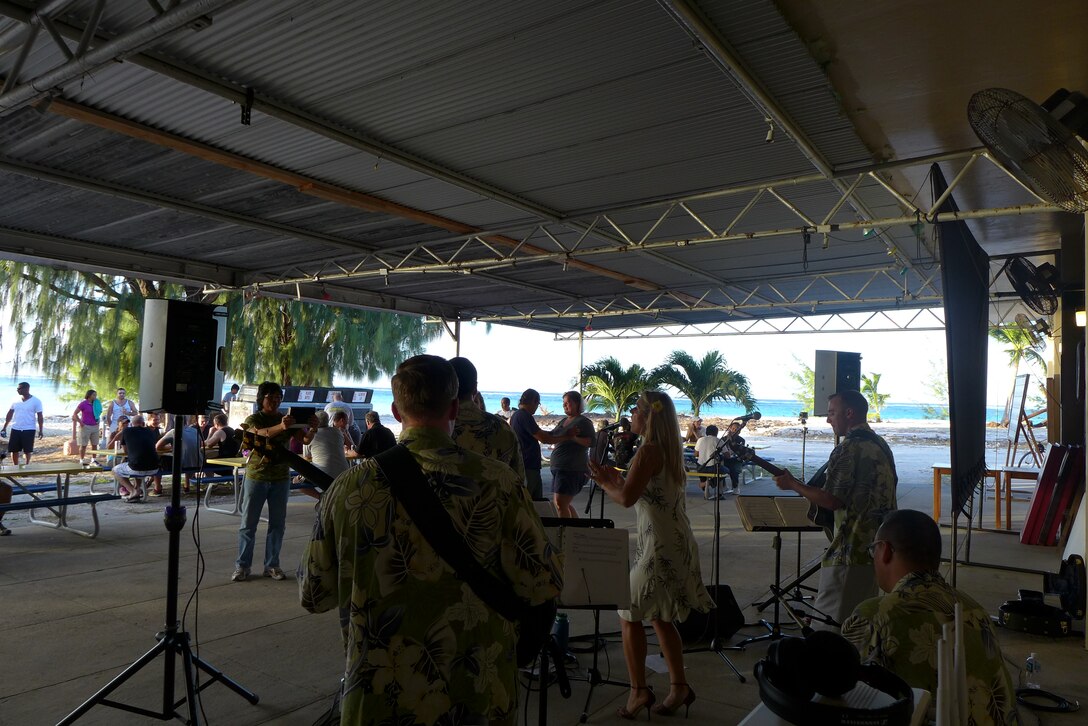 Wake Island, US Territory-- Small Kine vocalists, SSgt Nicholas Daniels and SSgt Courtney Clifford, perform for military personnel on Wake Island.(U.S. Air Force photo by TSgt Michael Smith) (released)