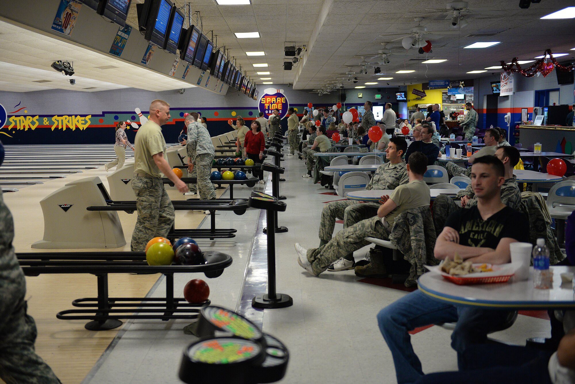 Bowling teams assemble for the first Sexual Assault Prevention and Response Bowl-a-thon, Scott Air Force Base, Ill., Feb. 12, 2015. The theme of the event was ‘Healthy Relationships Matter’. (U.S. Air Force photo by Airman 1st Class Erica Crossen)