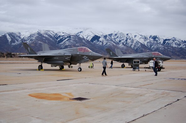 Two Marine Corps F-35B Lightning aircraft arrived at Hill AFB on Feb. 2 for
planned modifications by the 570th Aircraft Maintenance Squadron. The work
is planned for completion on July 1. (U.S. Air Force/Bill Orndorff)

