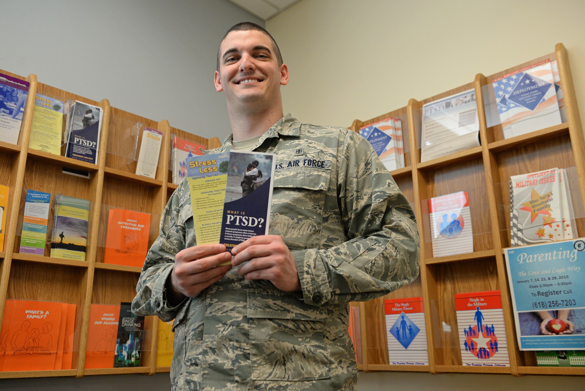 Airman 1st Class Brandon Haag, 375th Medical Group mental health technician, has seen a variety of patient dilemmas, Feb. 9, 2015. Haag has been a technician for 5 years, and says he appreciates knowing how to ask the right questions to best help patients. (U.S. Air Force photo by Airman 1st Class Erica Crossen)