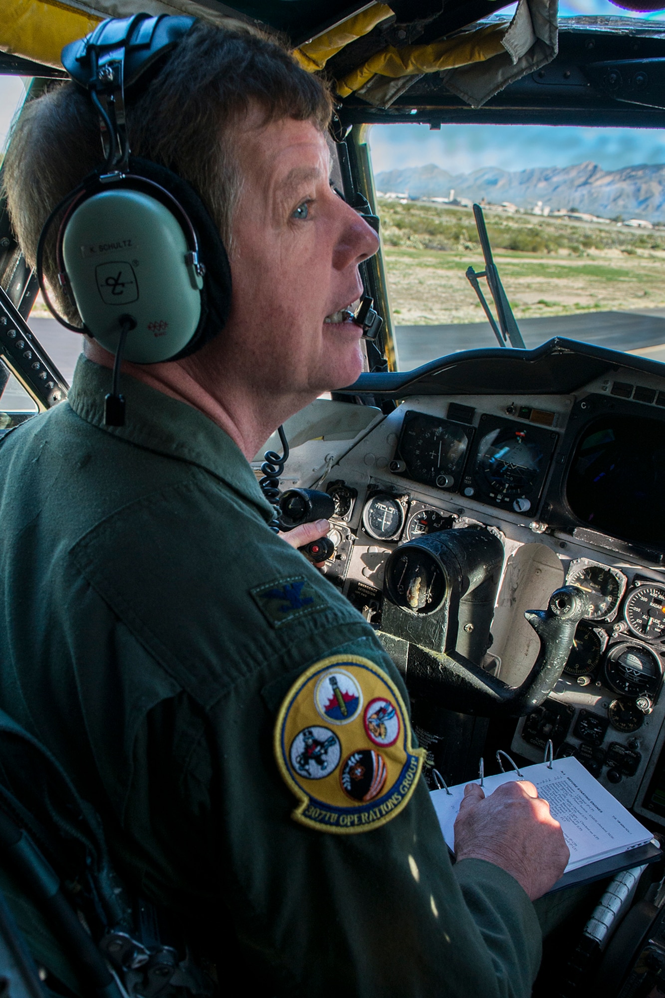 U.S. Air Force Capt. Carl Johnson, a B-52 navigator assigned to the 2nd Operations Group at Barksdale Air Force Base, La., prepares for the first flight of a B-52H Stratofortress that is being regenerated at the 309th Aerospace Maintenance and Regeneration Group on Feb. 12, 2015, Davis-Monthan Air Force Base, Ariz. The B-52 was decommissioned in 2008 and has spent the last seven years in 1000-type storage in the "Boneyard,” but is being restored and will eventually join the active B-52 fleet. (U.S. Air Force photo by Master Sgt. Greg Steele/Released)