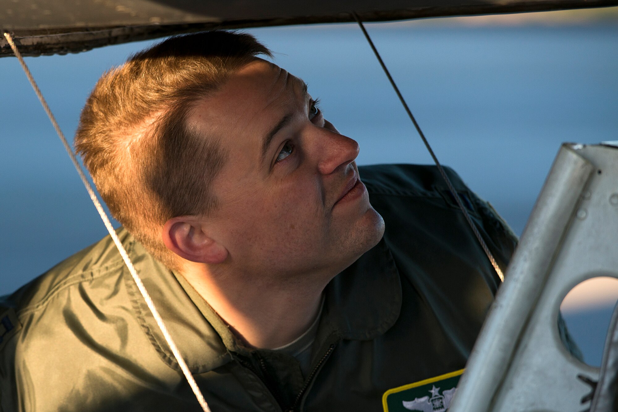 U.S. Air Force Capt. Carl Johnson, a B-52 navigator assigned to the 2nd Operations Group at Barksdale Air Force Base, La., readies for a taxi test of a B-52H Stratofortress that is being regenerated at the 309th Aerospace Maintenance and Regeneration Group on Feb. 12, 2015, Davis-Monthan Air Force Base, Ariz. The B-52 was decommissioned in 2008 and has spent the last seven years in 1000-type storage in the "Boneyard,” but is being restored and will eventually join the active B-52 fleet. (U.S. Air Force photo by Master Sgt. Greg Steele/Released)