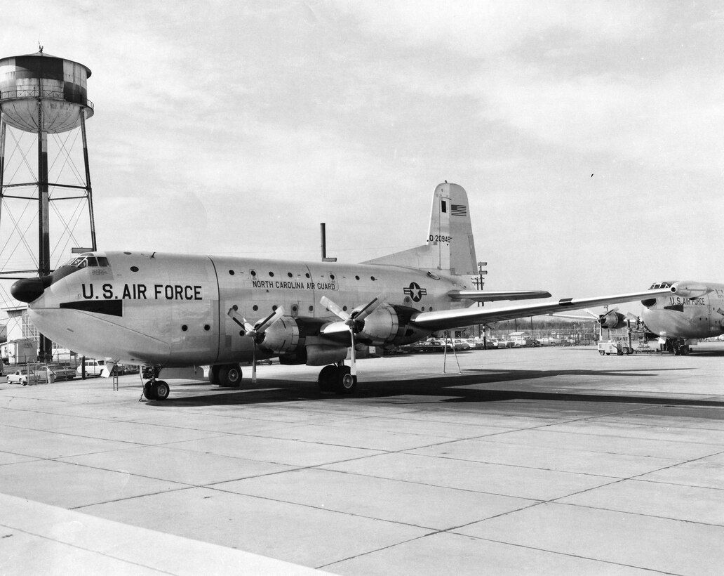 C-124 12 Dec 1966 - 14 Jul 1971; Two C-124's ("Old Shakey's) on Charlotte Ramp (Photo by NCANG Heritage Program)