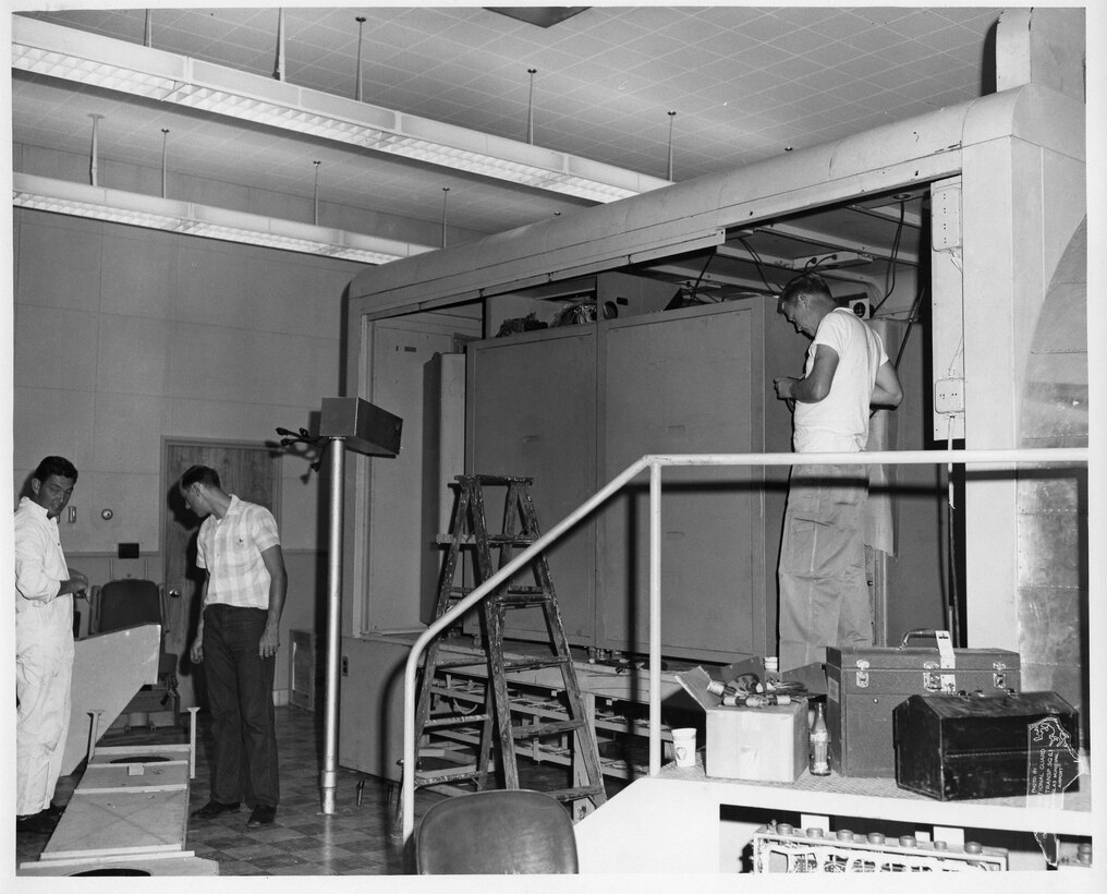 C-121 01 Jun 1962 - 06 Apr 1967 Simulator Installation; Left to Right, #1 Coy Fowler, #2 Unk, #3 Odell Beatty (Photo by NCANG Heritage Program)