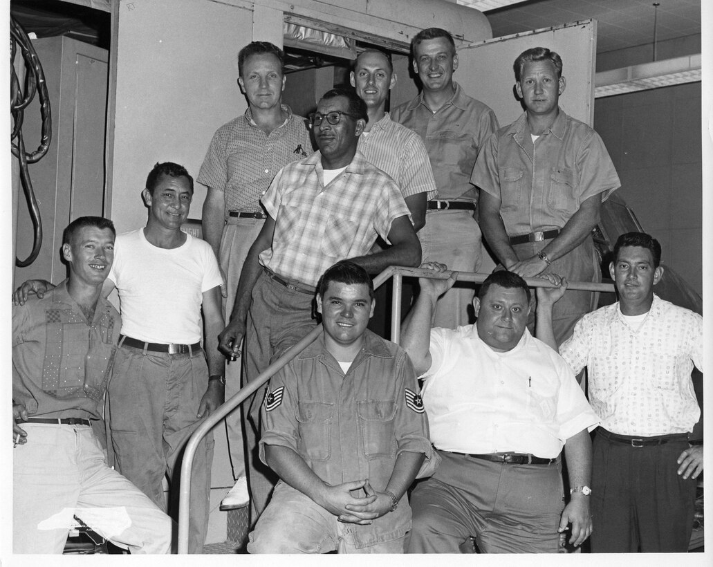 Simulator Staff; Front Row, Left to Right, #1 TSgt Coy Fowler, #2 Unk, #3 Unk; Second Row, Left to Right, #1 Unk; Third Row, Left to Right, #1 Howard Ballard, #2 Unk; Fourth Row, Left to Right, #1 Unk, #2 Unk, #3 Odell Beatty; Fifth Row, Unk  If you recognize someone that we don't have a name for, please send us their name at ncang.heritage@gmail.com (Photo by NCANG Heritage Program)