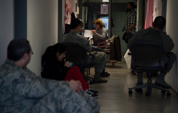 Airmen wait their turn to test during a CLEP-a-thon at Ramstein Air Base, Germany, Feb. 13, 2015. The week-long event held by the education center gave Airmen the opportunity to take CLEPs and DSSTs on the spot with more than 700 tests being completed and 1,671 college credits earned. The credits earned go toward the individual’s Community College of the Air Force degree or any upper-level degree they may be working towards without having to schedule test dates weeks in advance. (U.S. Air Force photo/Senior Airman Damon Kasberg)