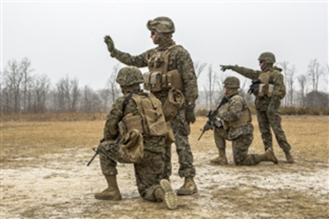 Marines conduct combat marksmanship training in Quantico, Va., Feb. 16, 2015. The Marines are assigned to Alpha Company, 2nd Transportation Support Battalion, 2nd Marine Logistics Group.  