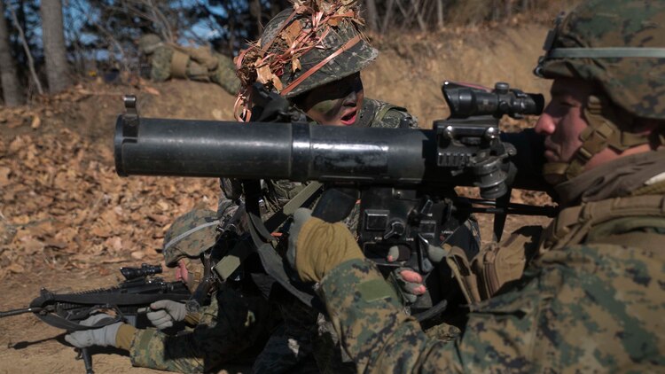 Republic of Korea and U.S. Marines prepare to fire a shoulder-launched multipurpose assault weapon during Korean Marine Exchange Program 15-17 Feb. 13 at the Cham Sae Mi Close-Quarters Battle Training Facility in Pohang, Republic of Korea. The SMAW is a shoulder-launched rocket weapon with the primary function of being a portable assault weapon and a secondary anti-armor rocket launcher. From planning to execution, KMEP 15-17 has been a bilateral and collaborative effort between ROK and U.S. Marine Corps forces. The ROK Marines are with Company 5, 32nd Battalion, 1st ROK Marine Division. The U.S. Marines are with Company I, 3rd Battalion, 3rd Marine Regiment, currently assigned to 4th Marine Regiment, 3rd Marine Division, III Marine Expeditionary Force under the unit deployment program. 