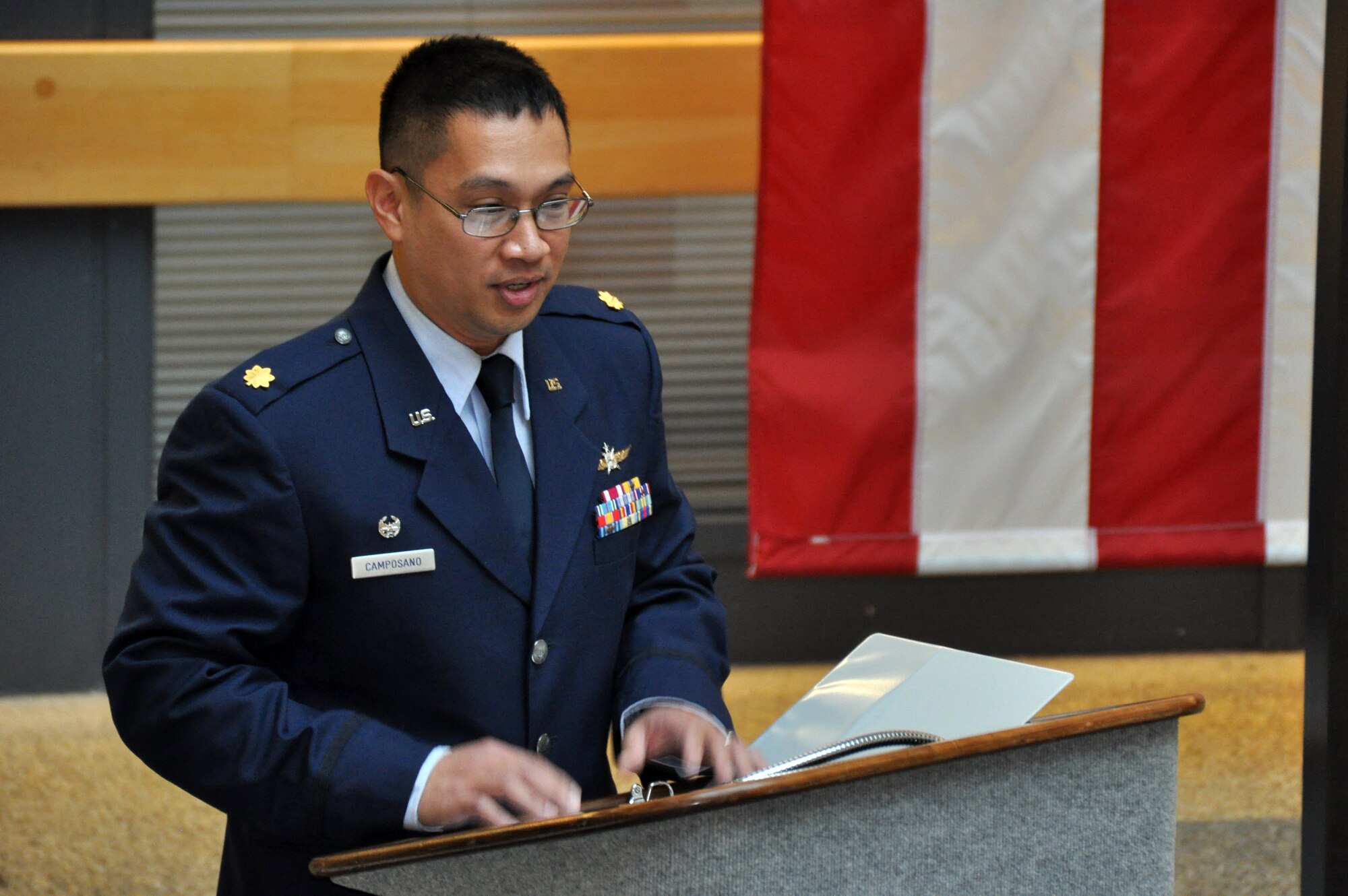 TRAVIS AIR FORCE BASE, Calif. -- Maj. George Camposano assumed the leadership of the 23rd Combat Communications Squadron during a change of command ceremony, Feb. 8, 2015. (U.S. Air Force photo/Staff Sgt. Cindy G. Alejandrez)