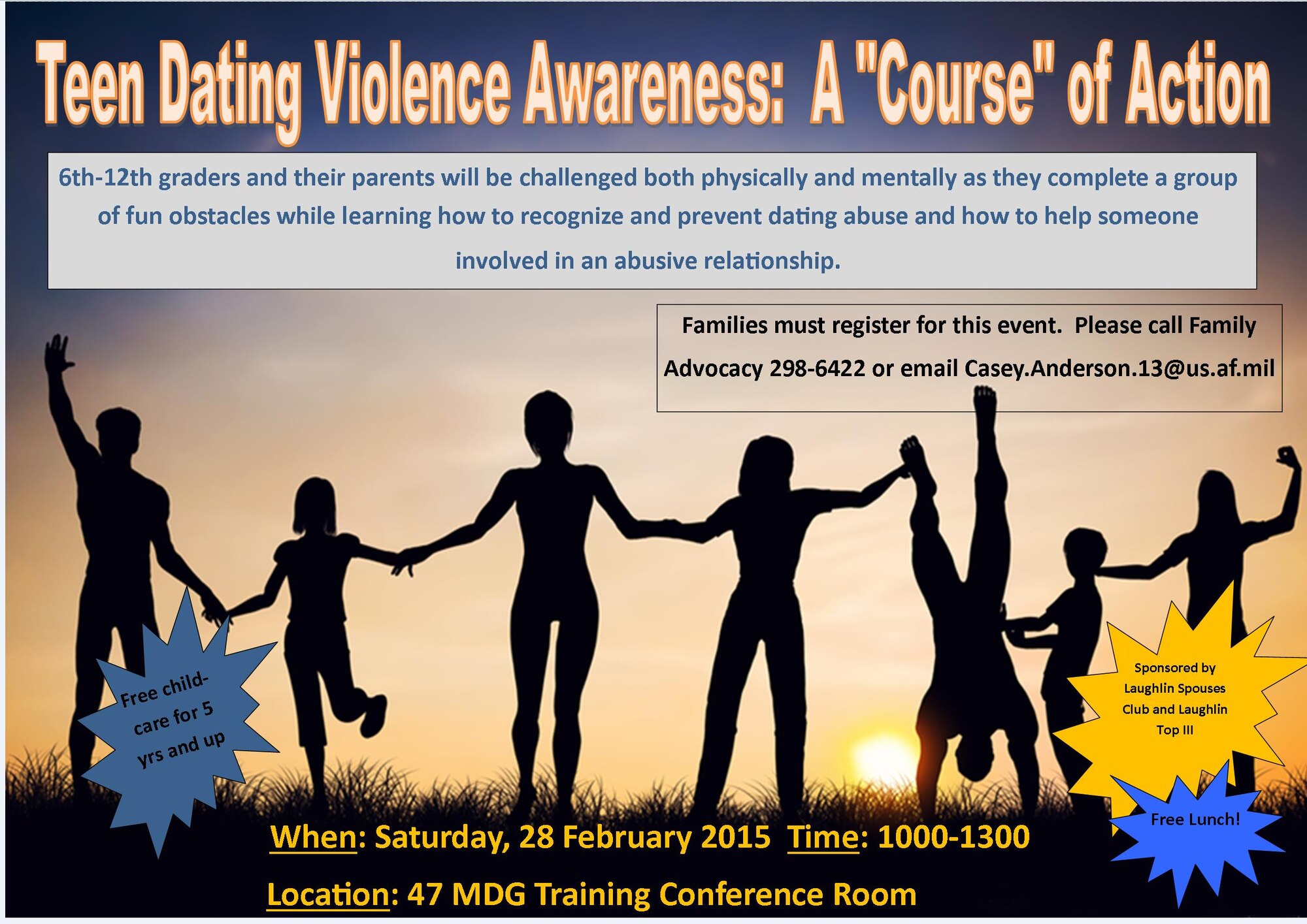 Laughlin Family Advocacy is hosting a Teen Dating Violence Awareness event at the Laughlin Medical Clinic conference room on Feb. 28, 2015. Teens and their parents will be challenged physically and mentally as they learn how to recognize and prevent dating abuse. (Courtesy Photo)