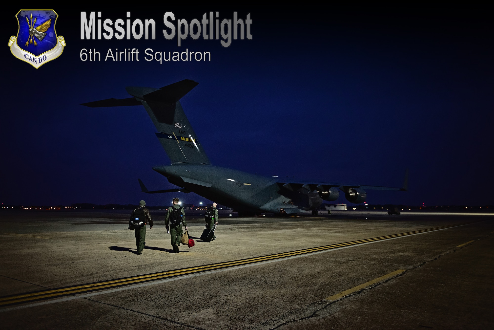 Captains Patrick O'Neil and William Pringle, 6th Airlift Squadron C-17 pilots, and Master Sgt. Shaun Brock, 57th Weapons Squadron loadmaster, walk toward a C-17 Globemaster before a training mission Feb. 12, 2015 at Joint Base McGuire-Dix-Lakehurst, N.J. Training missions are used to maintain proficiency in maneuvers that are not used regularly, like air refueling, assault landings, low-level operations, tactical arrivals and departures and night vision operations. (U.S. Air Force illustration by Staff Sgt. Katherine Tereyama/RELEASED)