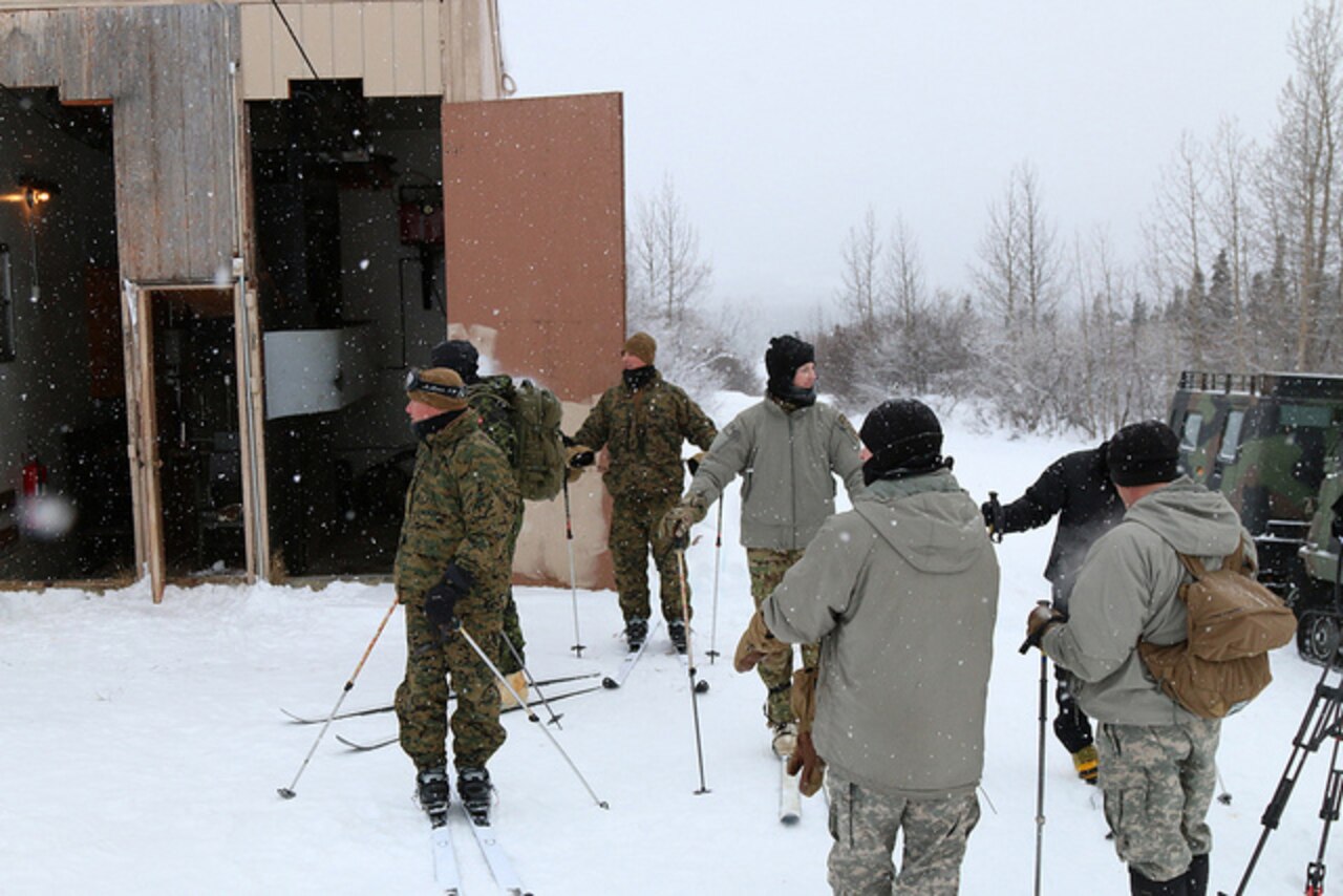 Participants and instructors brave frigid temperatures Feb. 11, 2015, during the Cold Regions Military Mountaineering Collaborative Event at the Northern Warfare Training Center in Black Rapids, Alaska. The event was held Feb. 9-12. U.S. Army photo