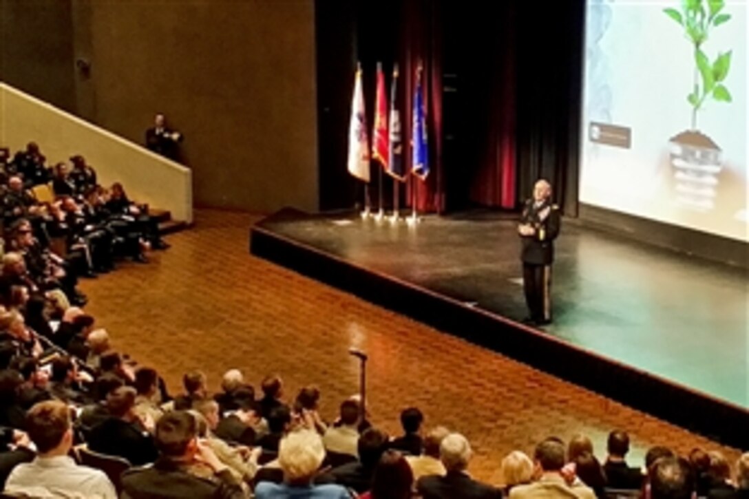 Army Gen. Martin E. Dempsey, chairman of the Joint Chiefs of Staff, speaks at the 60th Student Conference on National Affairs at Texas A&M University in College Station, Texas, Feb. 19, 2015.