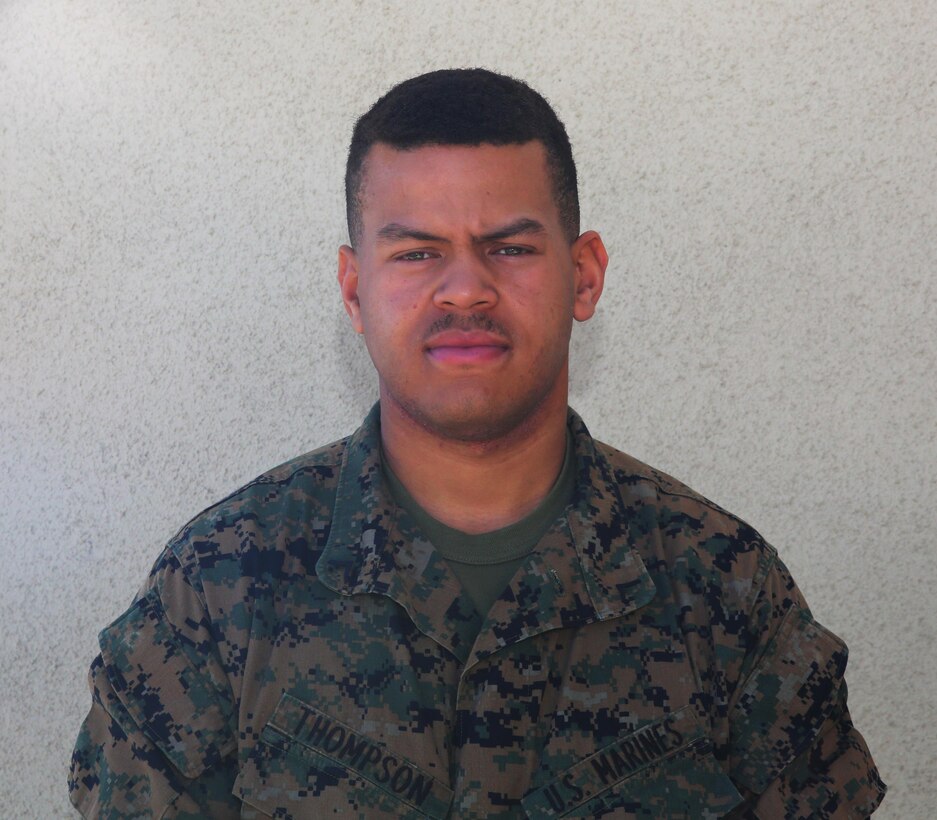 Pfc. Ronald B. Thompson, administrative clerk, Combat Logistics Battalion 7, native of Durham, North Carolina, is the youngest of six boys. He enjoys fishing and hunting because it is a way for him to bond with his family.