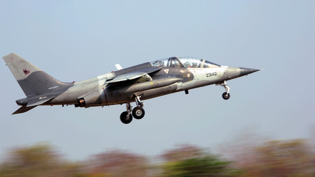 A Royal Thai Air Force Northrop F-5A Freedom Fighter takes off for flight, Feb. 16. U.S. Marines attached to Marine Aircraft Group 12, 1st Marine Aircraft Wing, III Marine Expeditionary Force, and the Royal Thai Air Force train together to maintain readiness and interoperability in support of peace and security in the region as part of Exercise Cobra Gold 2015. 