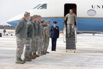 General Mark A. Welsh III, Chief of Staff of the United States Air Force disembarks from his aircraft on Feb 17, 2015 at Pease Air National Guard Base, New Hampshire. Welsh visited the base to speak to Airmen and community leaders as well as discuss the base’s next aircraft, the KC-46 Pegasus. 