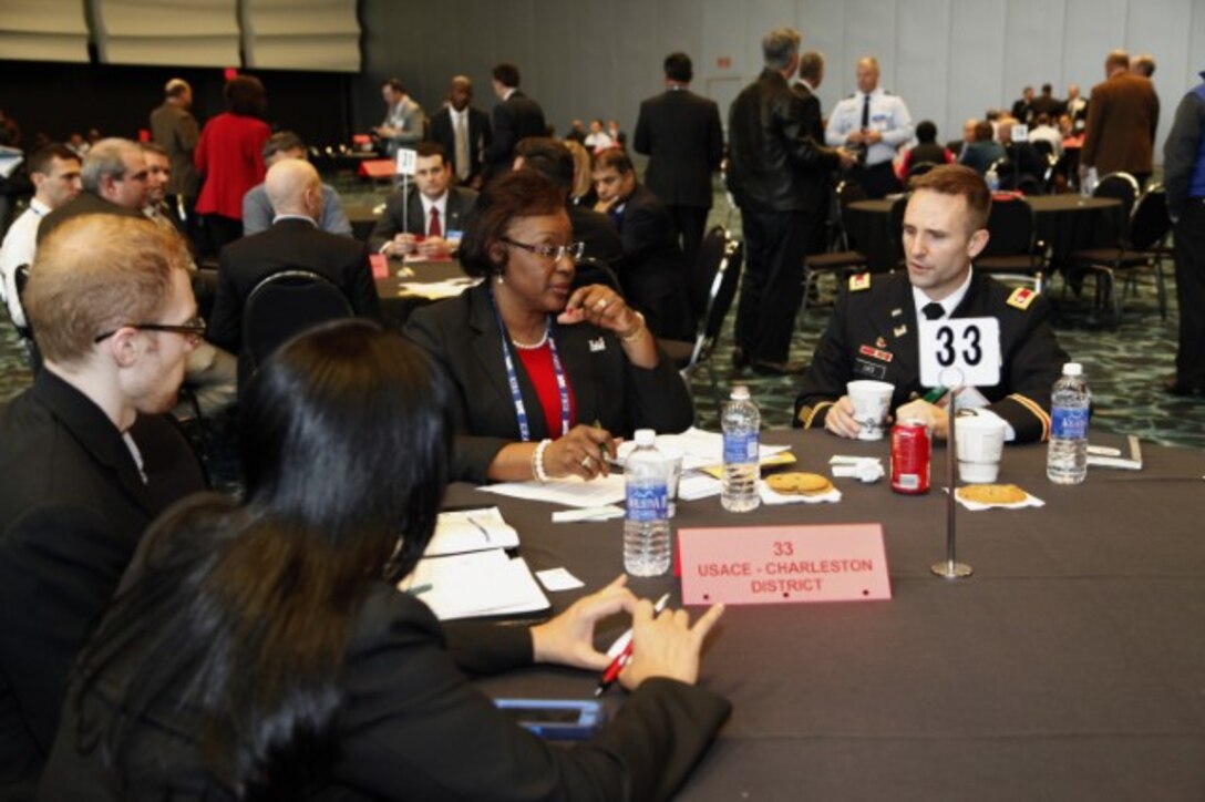 LTC Litz and Rose M. Smalls participating in matched networking sessions with several small businesses.