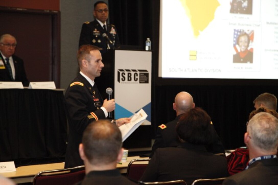 Brig. Gen. C. David Turner allows each SAD District Commander to brief their respective programs.  Charleston District’s Program Briefing by LTC Litz.