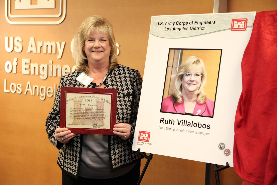 The Los Angeles District inducted Ruth Villalobos, the former chief of Planning Division who retired in 2008, into the District's Gallery of Distinguished Civilian Employees at a ceremony Feb. 19 in the District's Los Angeles headquarters. Villalobos is one of three former employees inducted in 2015.