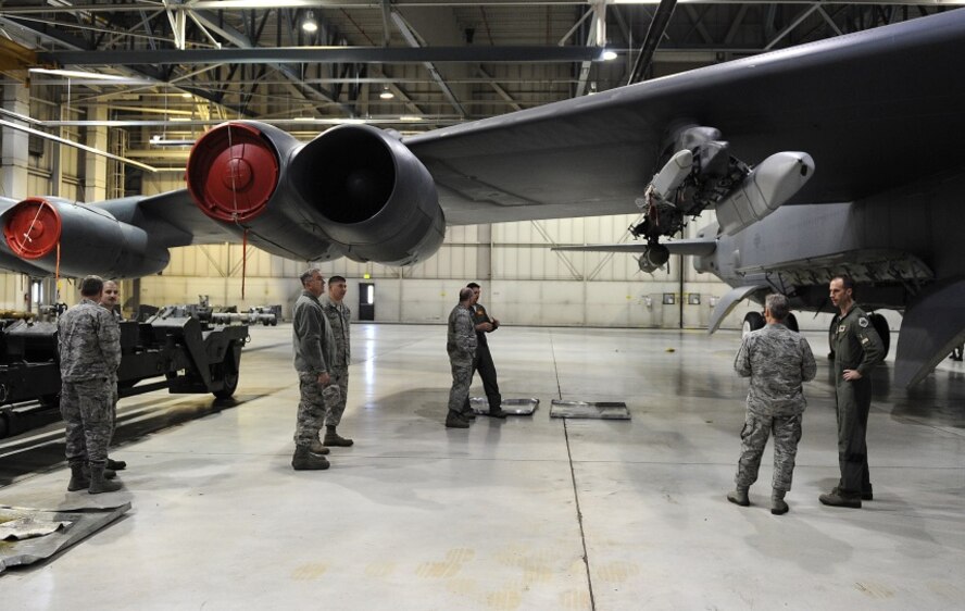 Members of the Nuclear Oversight Board receive a tour of the B-52H
Stratofortress on Minot Air Force Base, N.D., Feb. 19, 2015. The NOB
provides strategic direction and senior-level oversight for coordination and
resolution of key issues affecting the nuclear enterprise. (U.S. Air Force
photo/Senior Airman Kristoffer Kaubisch)  