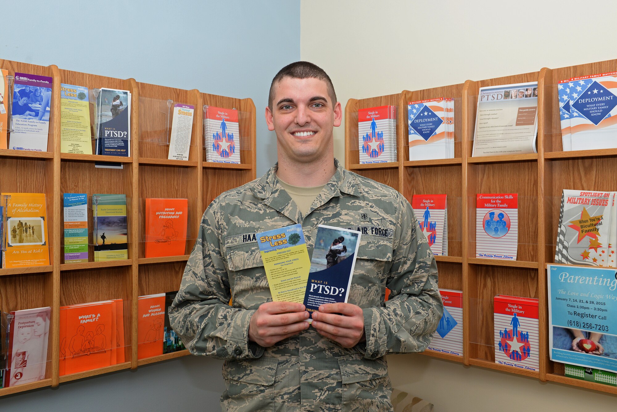 Senior Airman Brandon Haag, 375th Medical Group mental health technician, has seen a variety of patient dilemmas, Feb. 9, 2015. Haag has been a technician for 5 years, and says he appreciates knowing how to ask the right questions to best help patients. (U.S. Air Force photo by Airman 1st Class Erica Crossen)
