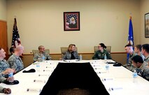 Secretary of the Air Force Deborah Lee James sits down with Malmstrom Air Force Base Airmen during a focus group discussion at the Grizzly Bend Feb. 19. During the discussion James asked the Airmen for their feedback on Air Force Global Strike Command’s Force Improvement Program. (U.S. Air Force photo/Staff Sgt. Delia Marchick)