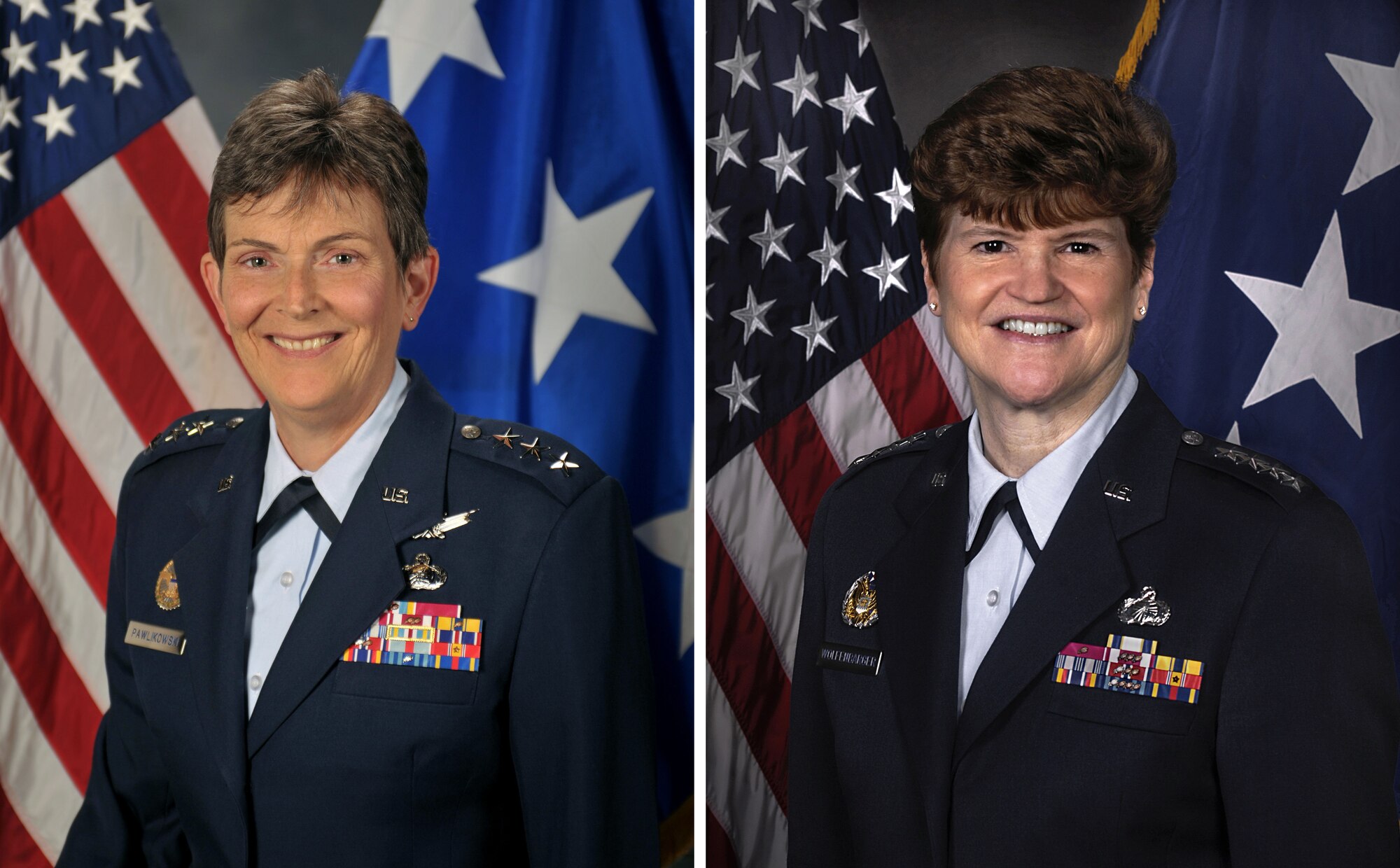 Lt. Gen. Ellen M. Pawlikowski, left, and Gen. Janet C. Wolfenbarger