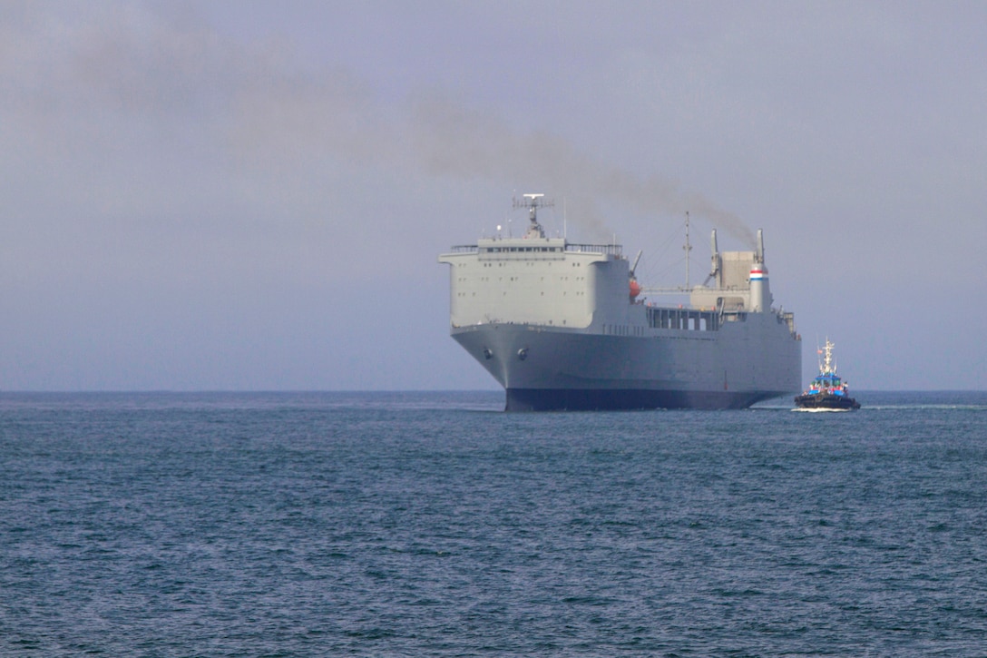 The Cape Race approaches the Liberian National Port Authority’s Port of Buchanan in Buchanan, Liberia, Feb. 16, 2015. The ship berthed to allow soldiers from the 101st Airborne Division's 101st Sustainment Brigade to load and redeploy military equipment used in support of Operation United Assistance.