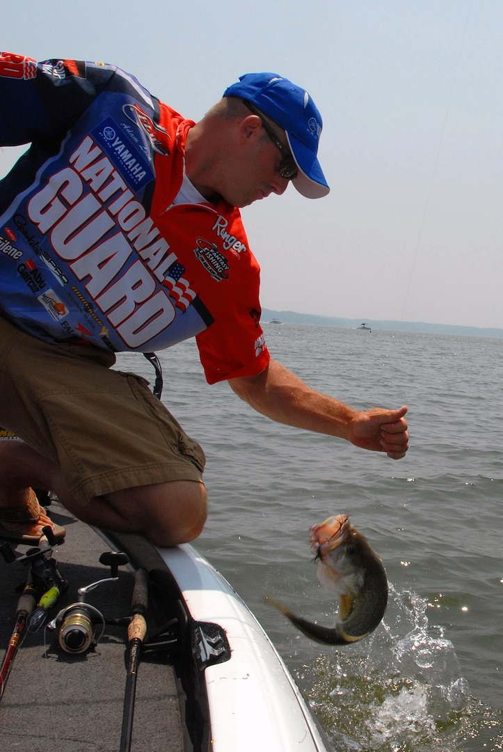 Sgt. Adam Lock, a recruiter with the Illinois National Guard, has found a way to enjoy his two favorite hobbies: fishing and talking about the National Guard. The 29-year-old is the only National Guard member on the Forrest L. Wood (FLW) Fishing Tour, which is sponsored by the National Guard.