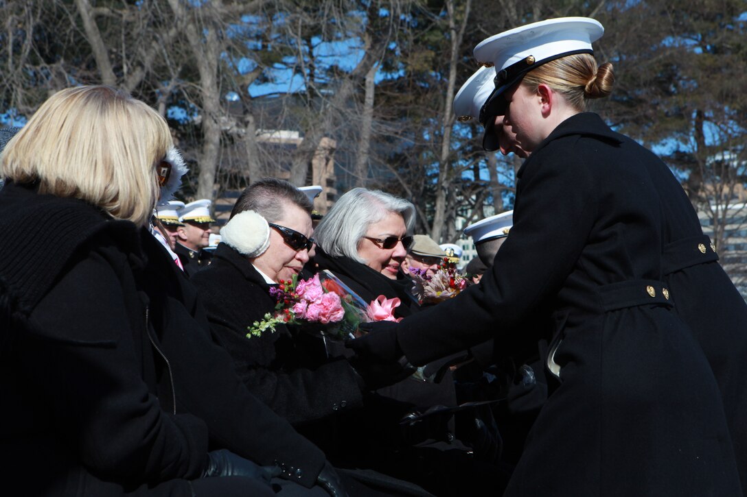 Gen. Joseph F. Dunford, the 36th Commandant of the Marine Corps hosts the Sergeant Major of the Marine Corps Relief and Appointment Ceremony at the Marine Corps War Memorial in Arlington, Va., Feb. 20, 2015. During the Ceremony Sgt. Maj. Micheal P. Barrett, the 17th Sergeant Major of the Marine Corps, retired and relinquished his post to Sgt. Maj. Ronald L. Green, the 18th Sergeant Major of the Marine Corps. (U.S. Marine Corps photo by Sgt. Marionne T. Mangrum.)