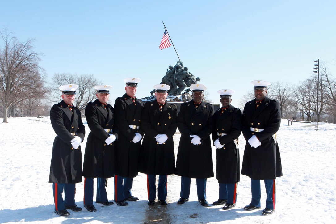 Gen. Joseph F. Dunford, the 36th Commandant of the Marine Corps hosts the Sergeant Major of the Marine Corps Relief and Appointment Ceremony at the Marine Corps War Memorial in Arlington, Va., Feb. 20, 2015. During the Ceremony Sgt. Maj. Micheal P. Barrett, the 17th Sergeant Major of the Marine Corps, retired and relinquished his post to Sgt. Maj. Ronald L. Green, the 18th Sergeant Major of the Marine Corps. (U.S. Marine Corps photo by Sgt. Marionne T. Mangrum.)