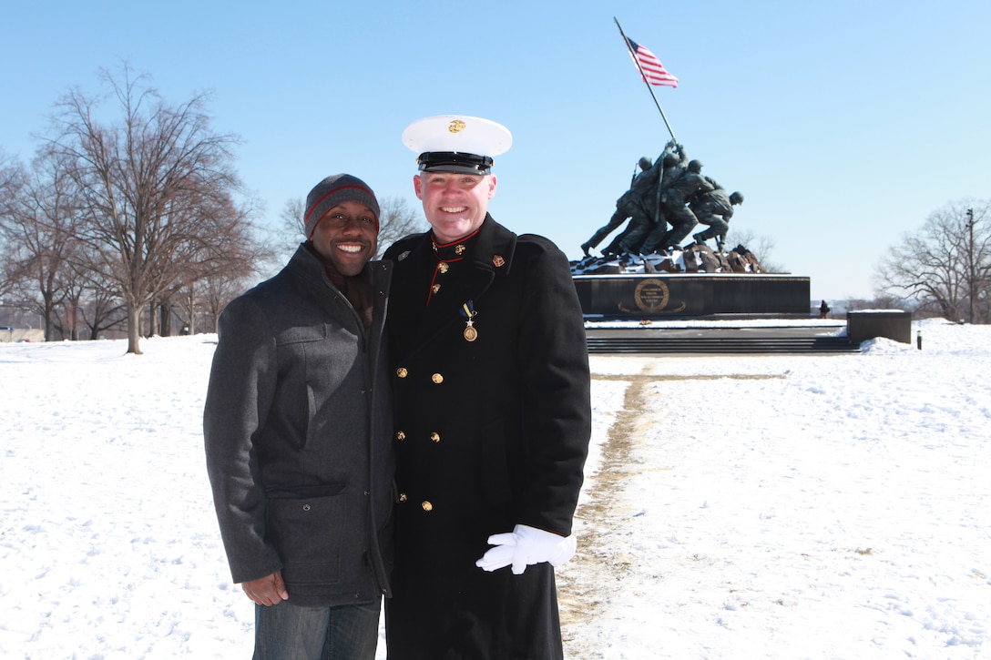 Gen. Joseph F. Dunford, the 36th Commandant of the Marine Corps hosts the Sergeant Major of the Marine Corps Relief and Appointment Ceremony at the Marine Corps War Memorial in Arlington, Va., Feb. 20, 2015. During the Ceremony Sgt. Maj. Micheal P. Barrett, the 17th Sergeant Major of the Marine Corps, retired and relinquished his post to Sgt. Maj. Ronald L. Green, the 18th Sergeant Major of the Marine Corps. (U.S. Marine Corps photo by Sgt. Marionne T. Mangrum.)