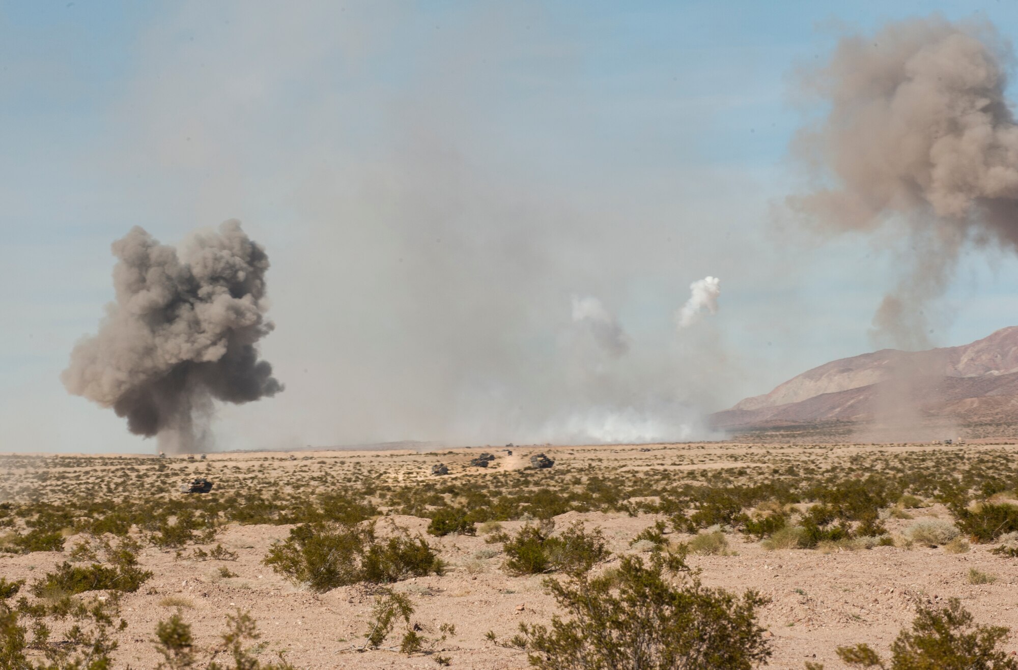 U.S. Marines fire various weapons during Integrated Training Exercise 2-15 on Marine Corps Air Ground Combat Center Twentynine Palms, Calif., Feb. 12, 2015. The month-long pre-deployment exercise used all live fire to provide a realistic wartime scenario. (U.S. Air Force photo/Airman 1st Class Apryl Hall)