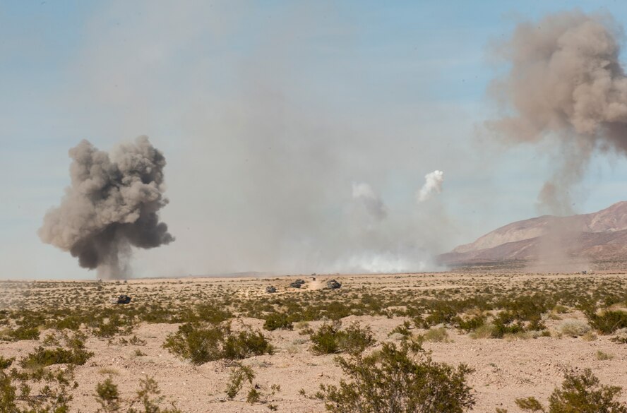 U.S. Marines fire various weapons during Integrated Training Exercise 2-15 on Marine Corps Air Ground Combat Center Twentynine Palms, Calif., Feb. 12, 2015. The month-long pre-deployment exercise used all live fire to provide a realistic wartime scenario. (U.S. Air Force photo/Airman 1st Class Apryl Hall)