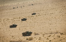 U.S. Marine Corps AAV-7 Amphibious Assault Vehicles participate in Integrated Training Exercise 2-15 on Marine Corps Air Ground Combat Center Twentynine Palms, Calif., Feb. 12, 2015. The ITX, held five times throughout the year on MCAGCC Twentynine Palms, consisted of combing ground and air combat training. (U.S. Air Force photo/Airman 1st Class Apryl Hall)