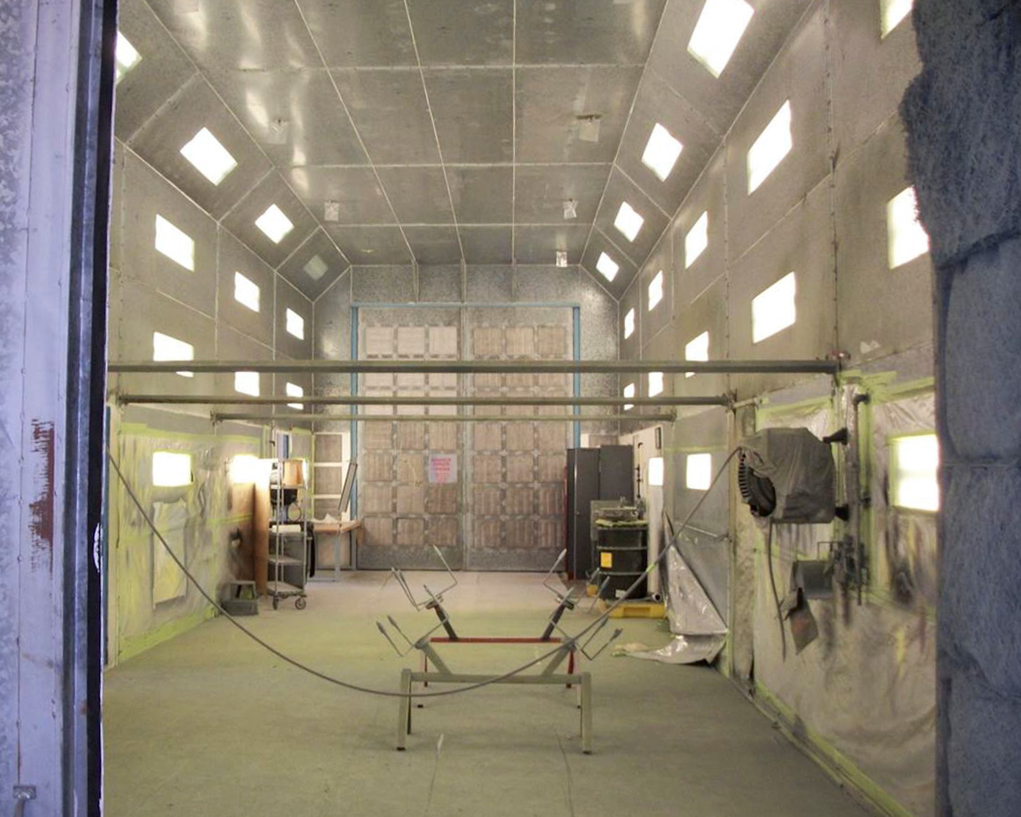 The paint booth found inside Hangar 1 at MacDill Air Force Base, Fla., is currently being replaced before a $2.8 million project taking place in May 2015 to install new paint, realign the shops, and rebuild the Heating, Ventilation and Air Conditioning system. (Courtesy Photo)